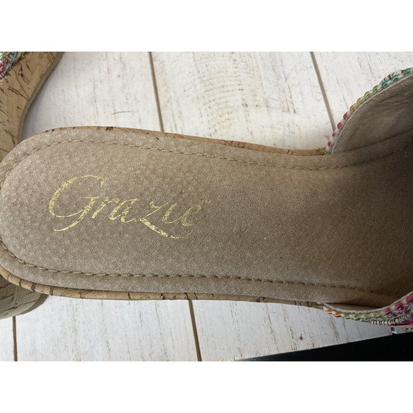 Grazie Womans Size 10 Cork Sandals Slide On Multicolor Strap - Picture 9 of 13
